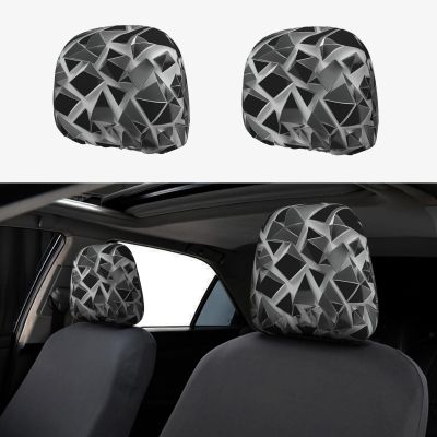 2 Pack Silver Geometric Figure Print Universal Car Headrest Cover Elastic, Cute Stylish Car Seat Head Rest Cover Protector, Interior Front & Rear Seat Headrest Pads Decor For Womens Car Suv Auto