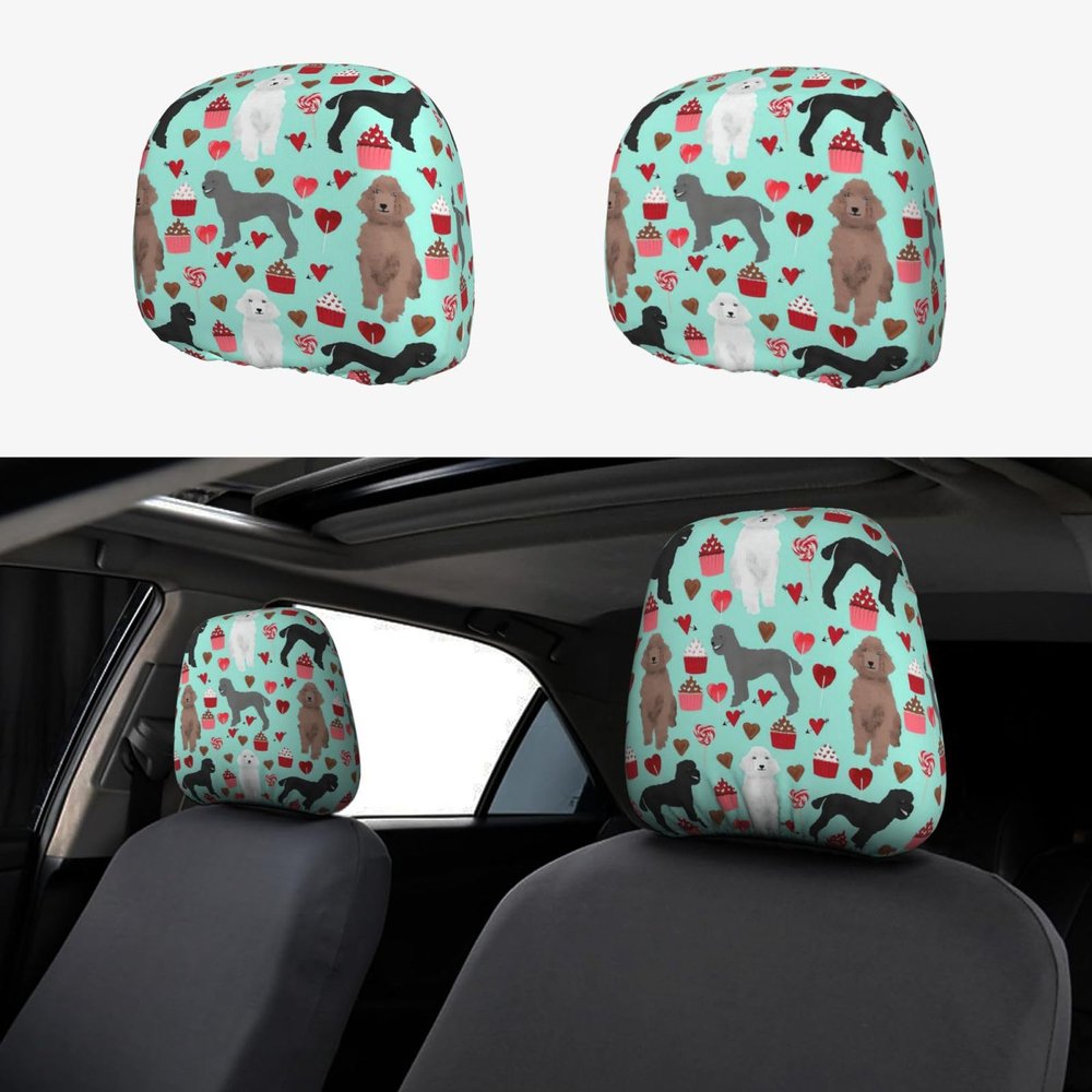 hgnblsip 2 Pack Poodles Dogs Print Universal Car Headrest Cover Elastic, Cute Stylish Car Seat Head Rest Cover Protector, Interior Front & Rear Seat Headrest Pads Decor for Womens Car SUV Auto