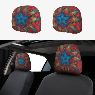 hgnblsip 2 Pack Colorful Star 1 Print Universal Car Headrest Cover Elastic, Cute Stylish Car Seat Head Rest Cover Protector, Interior Front & Rear Seat Headrest Pads Decor for Womens Car SUV Auto