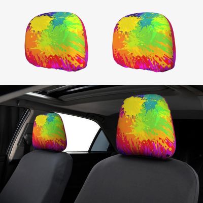 hgnblsip 2 Pack Colorful Splash Print Universal Car Headrest Cover Elastic, Cute Stylish Car Seat Head Rest Cover Protector, Interior Front & Rear Seat Headrest Pads Decor for Womens Car SUV Auto