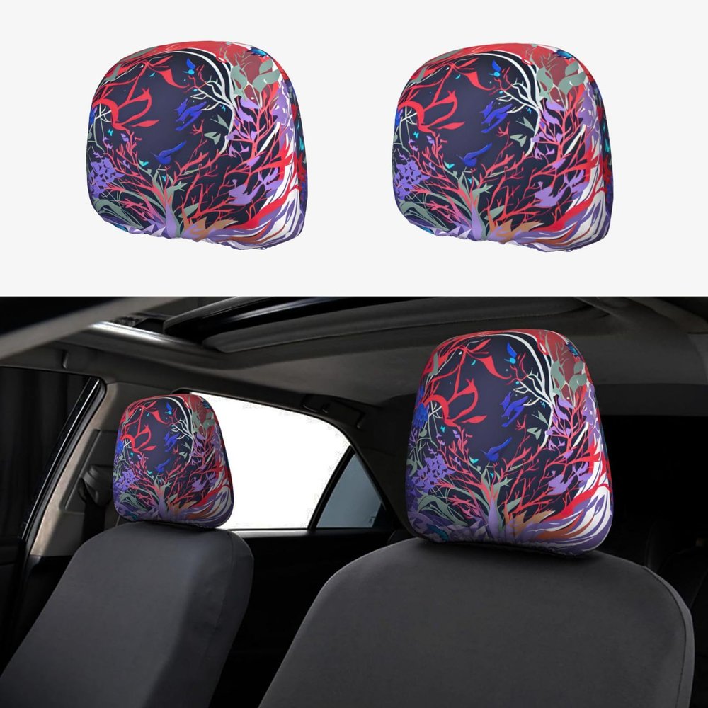 hgnblsip 2 Pack Purple Butterfly Print Universal Car Headrest Cover Elastic, Cute Stylish Car Seat Head Rest Cover Protector, Interior Front & Rear Seat Headrest Pads Decor for Womens Car SUV Auto