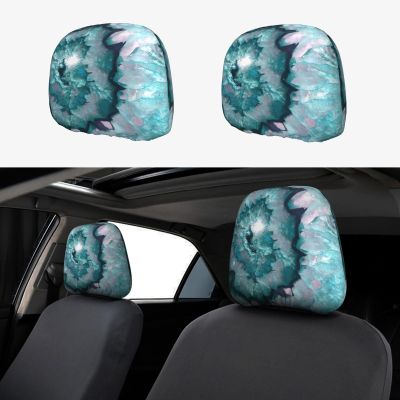 hgnblsip 2 Pack Teal Agate Print Universal Car Headrest Cover Elastic, Cute Stylish Car Seat Head Rest Cover Protector, Interior Front & Rear Seat Headrest Pads Decor for Womens Car SUV Auto