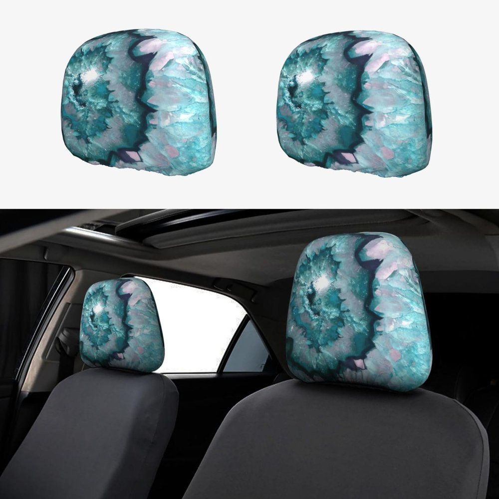 hgnblsip 2 Pack Teal Agate Print Universal Car Headrest Cover Elastic, Cute Stylish Car Seat Head Rest Cover Protector, Interior Front & Rear Seat Headrest Pads Decor for Womens Car SUV Auto