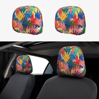 hgnblsip 2 Pack Kids Hand Print Print Universal Car Headrest Cover Elastic, Cute Stylish Car Seat Head Rest Cover Protector, Interior Front & Rear Seat Headrest Pads Decor for Womens Car SUV Auto