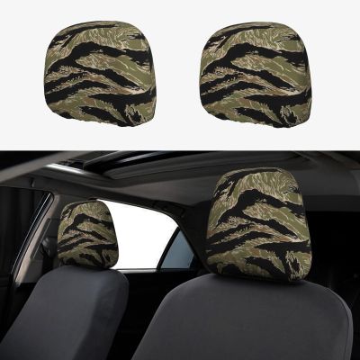 hgnblsip 2 Pack Tiger Stripe Camo Print Universal Car Headrest Cover Elastic, Cute Stylish Car Seat Head Rest Cover Protector, Interior Front & Rear Seat Headrest Pads Decor for Womens Car SUV Auto