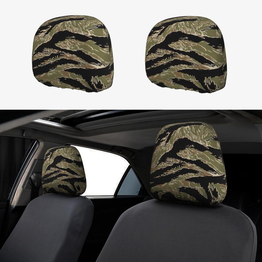 hgnblsip 2 Pack Tiger Stripe Camo Print Universal Car Headrest Cover Elastic, Cute Stylish Car Seat Head Rest Cover Protector, Interior Front & Rear Seat Headrest Pads Decor for Womens Car SUV Auto