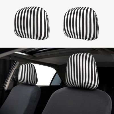 2 Pack Black & White Stripe Print Universal Car Headrest Cover Elastic, Cute Stylish Car Seat Head Rest Cover Protector, Interior Front & Rear Seat Headrest Pads Decor For Womens Car Suv Auto