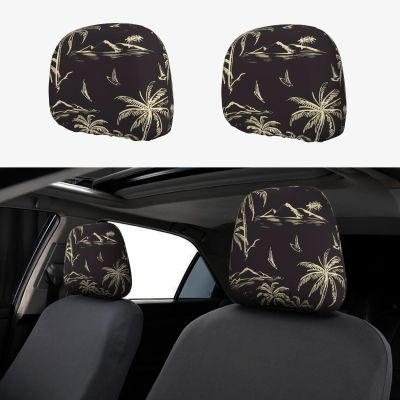 hgnblsip 2 Pack Palm Tree Print Universal Car Headrest Cover Elastic, Cute Stylish Car Seat Head Rest Cover Protector, Interior Front & Rear Seat Headrest Pads Decor for Womens Car SUV Auto