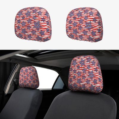2 Pack Stars And Wavy Stripes Print Universal Car Headrest Cover Elastic, Cute Stylish Car Seat Head Rest Cover Protector, Interior Front & Rear Seat Headrest Pads Decor For Womens Car Suv Auto