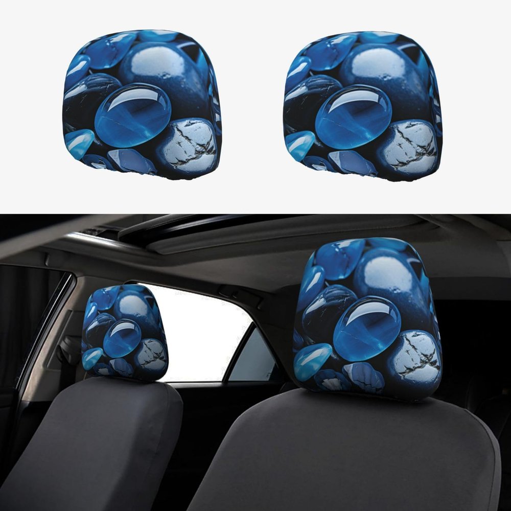 2 Pack Rain Drops Over Rock Print Universal Car Headrest Cover Elastic, Cute Stylish Car Seat Head Rest Cover Protector, Interior Front & Rear Seat Headrest Pads Decor For Womens Car Suv Auto