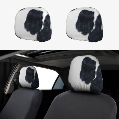 hgnblsip 2 Pack Cowhide Print Universal Car Headrest Cover Elastic, Cute Stylish Car Seat Head Rest Cover Protector, Interior Front & Rear Seat Headrest Pads Decor for Womens Car SUV Auto