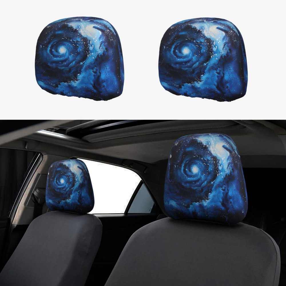 hgnblsip 2 Pack Blue Galaxy Print Universal Car Headrest Cover Elastic, Cute Stylish Car Seat Head Rest Cover Protector, Interior Front & Rear Seat Headrest Pads Decor for Womens Car SUV Auto