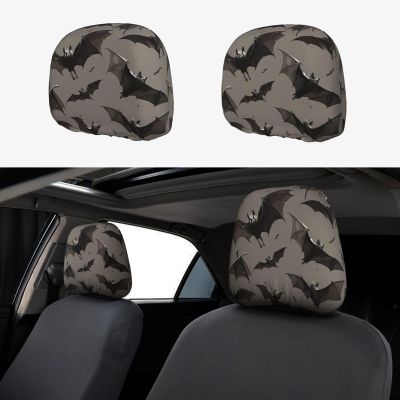 hgnblsip 2 Pack Halloween Bats Grey Print Universal Car Headrest Cover Elastic, Cute Stylish Car Seat Head Rest Cover Protector, Interior Front & Rear Seat Headrest Pads Decor for Womens Car SUV Auto