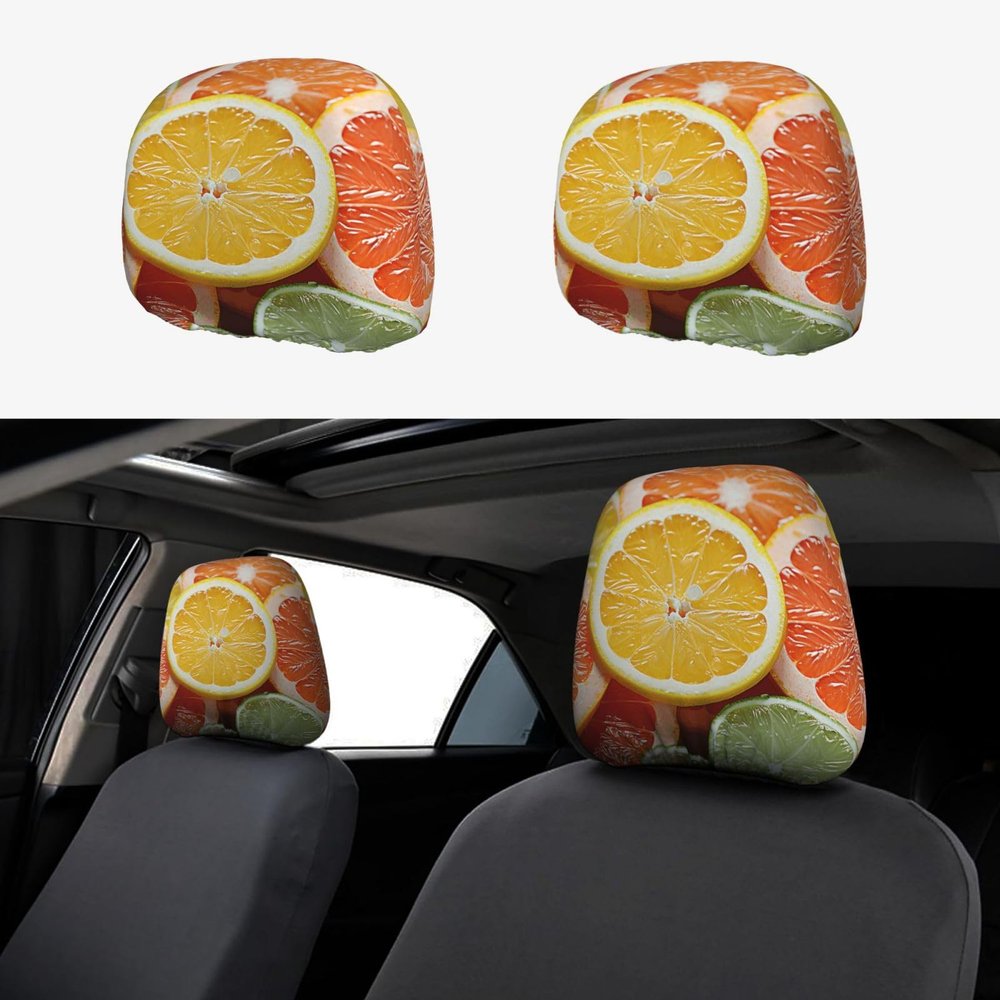 hgnblsip 2 Pack Fruits Pattern Print Universal Car Headrest Cover Elastic, Cute Stylish Car Seat Head Rest Cover Protector, Interior Front & Rear Seat Headrest Pads Decor for Womens Car SUV Auto