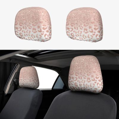 hgnblsip 2 Pack Rose Gold Glitter Print Universal Car Headrest Cover Elastic, Cute Stylish Car Seat Head Rest Cover Protector, Interior Front & Rear Seat Headrest Pads Decor for Womens Car SUV Auto