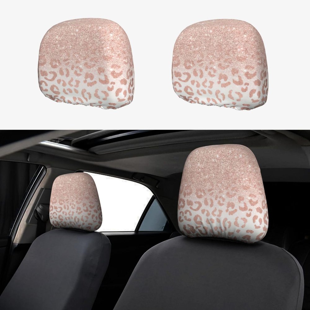 hgnblsip 2 Pack Rose Gold Glitter Print Universal Car Headrest Cover Elastic, Cute Stylish Car Seat Head Rest Cover Protector, Interior Front & Rear Seat Headrest Pads Decor for Womens Car SUV Auto