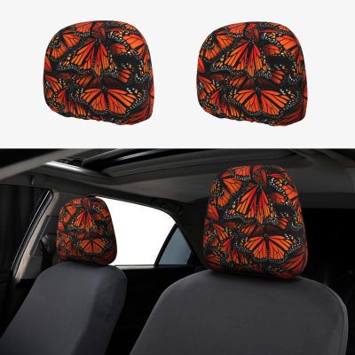 2 Pack Monarch Butterflies. Print Universal Car Headrest Cover Elastic, Cute Stylish Car Seat Head Rest Cover Protector, Interior Front & Rear Seat Headrest Pads Decor For Womens Car Suv Auto
