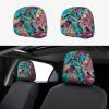2 Pack Illustration Digital Art Leaf Print Universal Car Headrest Cover Elastic, Cute Stylish Car Seat Head Rest Cover Protector, Interior Front & Rear Seat Headrest Pads Decor For Womens Car Suv Auto view 1