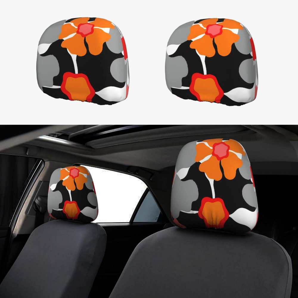 2 Pack Retro Floral Pattern Print Universal Car Headrest Cover Elastic, Cute Stylish Car Seat Head Rest Cover Protector, Interior Front & Rear Seat Headrest Pads Decor For Womens Car Suv Auto