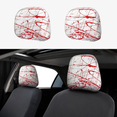 hgnblsip 2 Pack Red Paint Art Print Universal Car Headrest Cover Elastic, Cute Stylish Car Seat Head Rest Cover Protector, Interior Front & Rear Seat Headrest Pads Decor for Womens Car SUV Auto