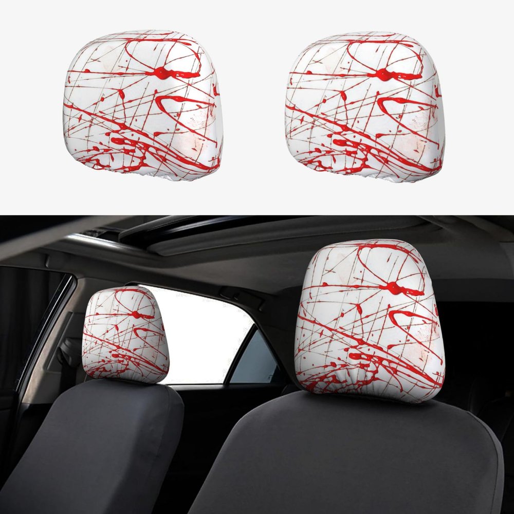 hgnblsip 2 Pack Red Paint Art Print Universal Car Headrest Cover Elastic, Cute Stylish Car Seat Head Rest Cover Protector, Interior Front & Rear Seat Headrest Pads Decor for Womens Car SUV Auto