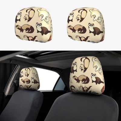 hgnblsip 2 Pack Small Panda Print Universal Car Headrest Cover Elastic, Cute Stylish Car Seat Head Rest Cover Protector, Interior Front & Rear Seat Headrest Pads Decor for Womens Car SUV Auto