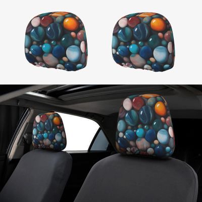 hgnblsip 2 Pack Colored Marble Print Universal Car Headrest Cover Elastic, Cute Stylish Car Seat Head Rest Cover Protector, Interior Front & Rear Seat Headrest Pads Decor for Womens Car SUV Auto