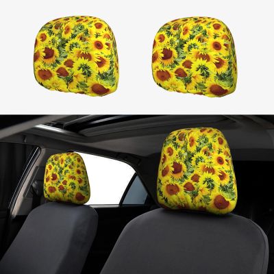 hgnblsip 2 Pack Sunflowers Print Universal Car Headrest Cover Elastic, Cute Stylish Car Seat Head Rest Cover Protector, Interior Front & Rear Seat Headrest Pads Decor for Womens Car SUV Auto