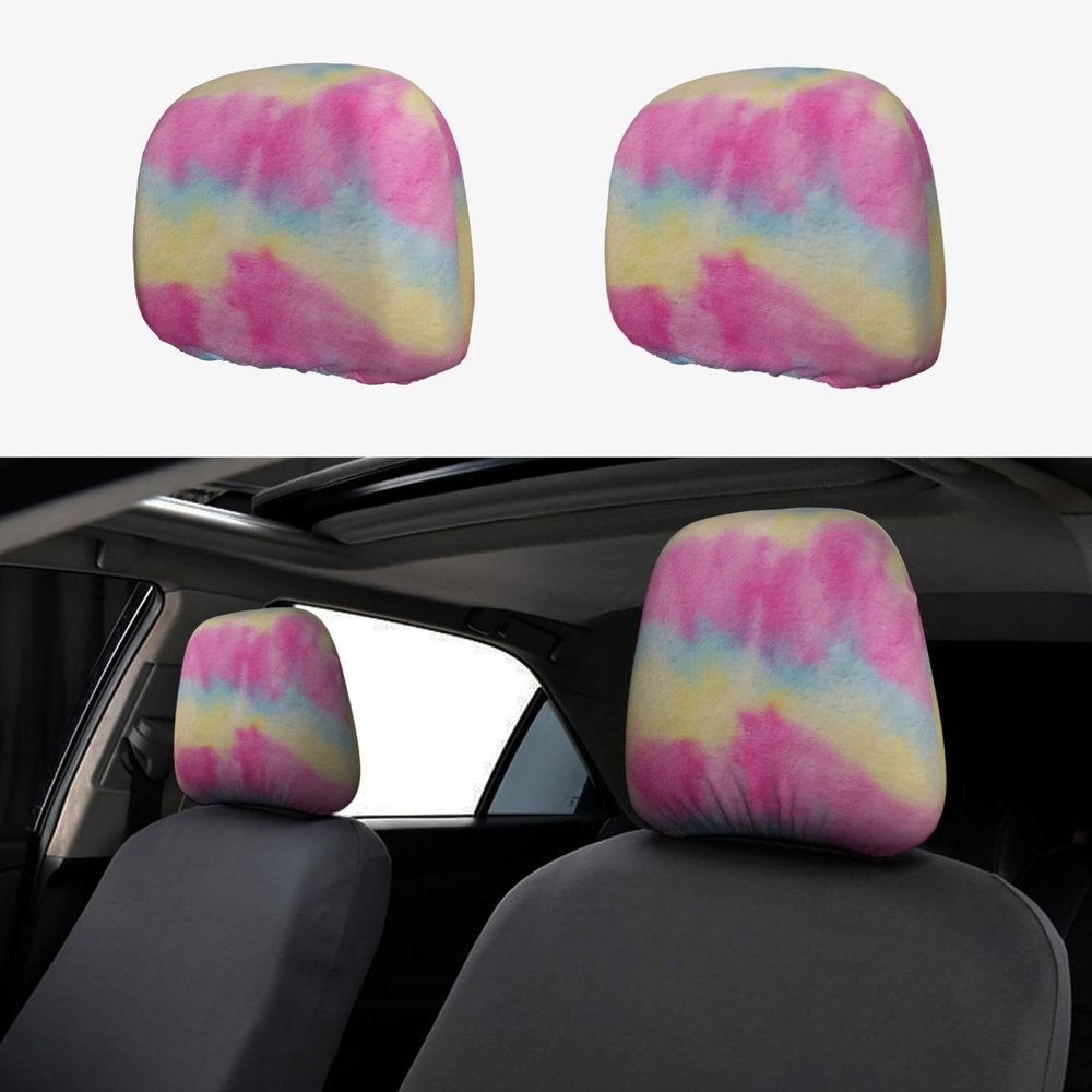 hgnblsip 2 Pack Rainbow Stripes Print Universal Car Headrest Cover Elastic, Cute Stylish Car Seat Head Rest Cover Protector, Interior Front & Rear Seat Headrest Pads Decor for Womens Car SUV Auto