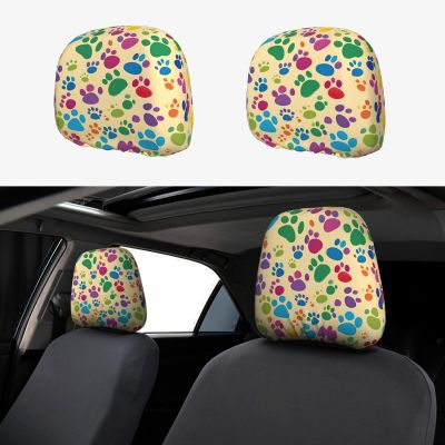 hgnblsip 2 Pack Paw Prints Art Print Universal Car Headrest Cover Elastic, Cute Stylish Car Seat Head Rest Cover Protector, Interior Front & Rear Seat Headrest Pads Decor for Womens Car SUV Auto