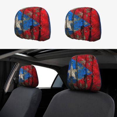 2 Pack Puerto Rico Wallpaper Flag Print Universal Car Headrest Cover Elastic, Cute Stylish Car Seat Head Rest Cover Protector, Interior Front & Rear Seat Headrest Pads Decor For Womens Car Suv Auto