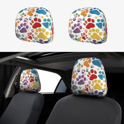 hgnblsip 2 Pack Paw Prints Art 1 Print Universal Car Headrest Cover Elastic, Cute Stylish Car Seat Head Rest Cover Protector, Interior Front & Rear Seat Headrest Pads Decor for Womens Car SUV Auto