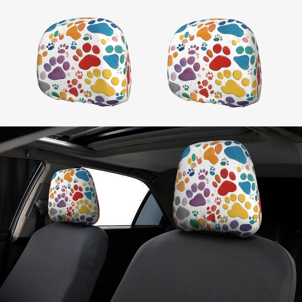 hgnblsip 2 Pack Paw Prints Art 1 Print Universal Car Headrest Cover Elastic, Cute Stylish Car Seat Head Rest Cover Protector, Interior Front & Rear Seat Headrest Pads Decor for Womens Car SUV Auto