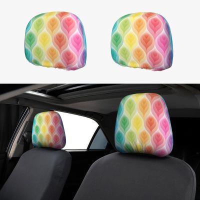 2 Pack Rainbow Colors Gradient Leaf Print Universal Car Headrest Cover Elastic, Cute Stylish Car Seat Head Rest Cover Protector, Interior Front & Rear Seat Headrest Pads Decor For Womens Car Suv Auto