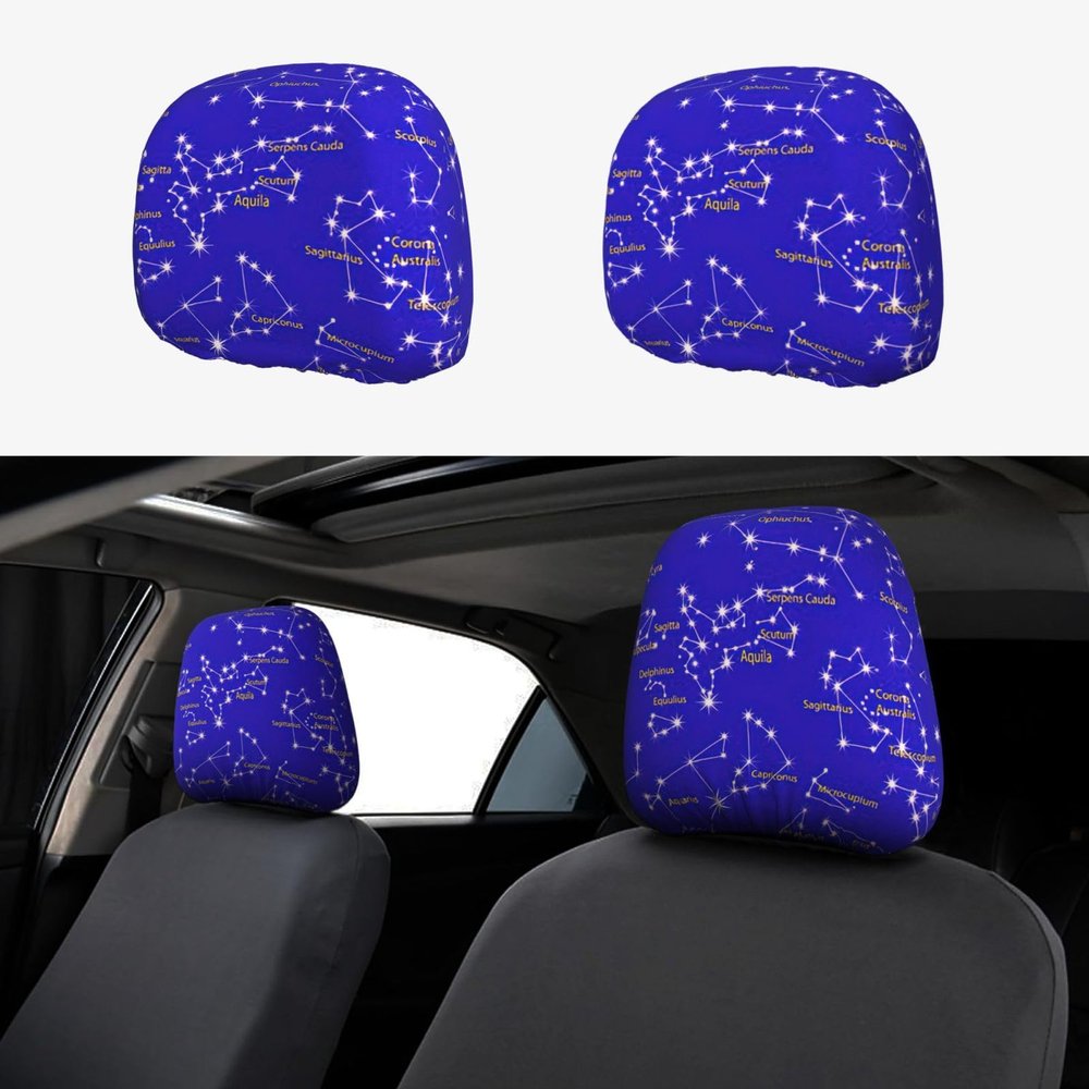 hgnblsip 2 Pack Sky Star Print Universal Car Headrest Cover Elastic, Cute Stylish Car Seat Head Rest Cover Protector, Interior Front & Rear Seat Headrest Pads Decor for Womens Car SUV Auto