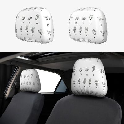 2 Pack Sign Language Alphabet. Print Universal Car Headrest Cover Elastic, Cute Stylish Car Seat Head Rest Cover Protector, Interior Front & Rear Seat Headrest Pads Decor For Womens Car Suv Auto