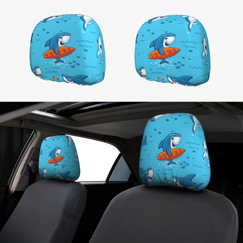 hgnblsip 2 Pack Undersea Whale Print Universal Car Headrest Cover Elastic, Cute Stylish Car Seat Head Rest Cover Protector, Interior Front & Rear Seat Headrest Pads Decor for Womens Car SUV Auto