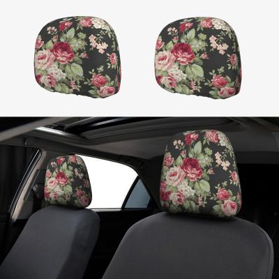 2 Pack Safflower Green Leaf Print Universal Car Headrest Cover Elastic, Cute Stylish Car Seat Head Rest Cover Protector, Interior Front & Rear Seat Headrest Pads Decor For Womens Car Suv Auto