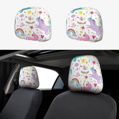 hgnblsip 2 Pack Unicorns Pink Print Universal Car Headrest Cover Elastic, Cute Stylish Car Seat Head Rest Cover Protector, Interior Front & Rear Seat Headrest Pads Decor for Womens Car SUV Auto
