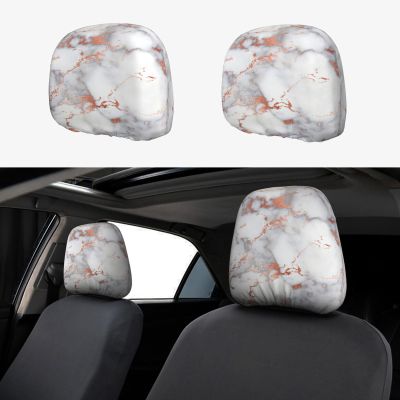 hgnblsip 2 Pack Rose Gold Marble Print Universal Car Headrest Cover Elastic, Cute Stylish Car Seat Head Rest Cover Protector, Interior Front & Rear Seat Headrest Pads Decor for Womens Car SUV Auto
