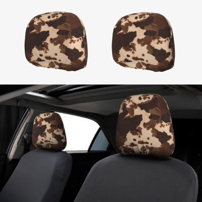 hgnblsip 2 Pack Brown Cowhide Art Print Universal Car Headrest Cover Elastic, Cute Stylish Car Seat Head Rest Cover Protector, Interior Front & Rear Seat Headrest Pads Decor for Womens Car SUV Auto