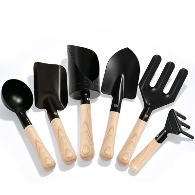 POMIKU Toddler Gardening Set 6 Wooden Handle Metal Tools for Kids, Montessori Outdoor Play Includes Shovel, Rake, Fork, Scoop & Sand Bucket Shovel Beach and Dirt Digging Toys for Boys & Girls