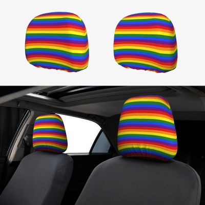 hgnblsip 2 Pack Rainbow Pattern Print Universal Car Headrest Cover Elastic, Cute Stylish Car Seat Head Rest Cover Protector, Interior Front & Rear Seat Headrest Pads Decor for Womens Car SUV Auto