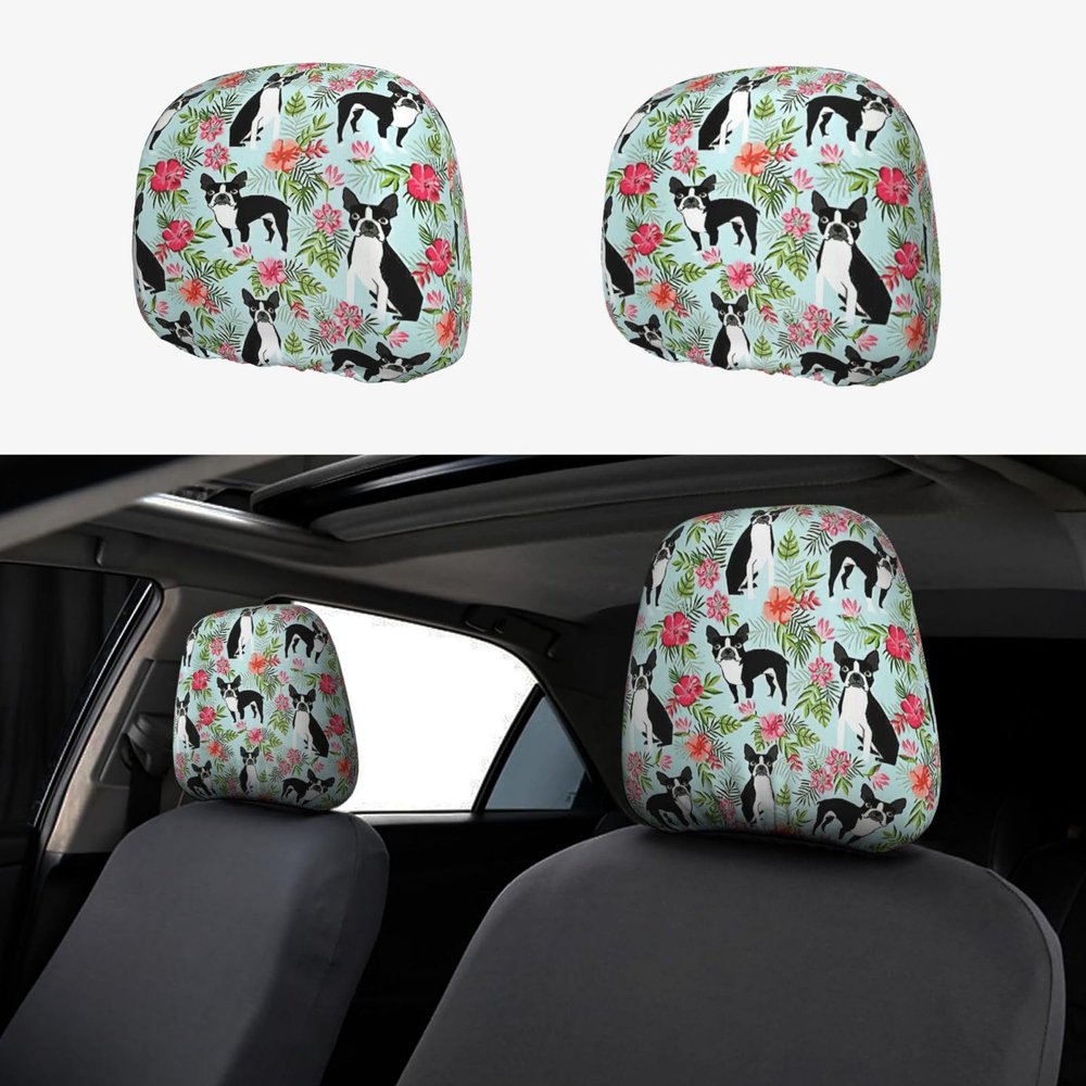 hgnblsip 2 Pack Dog Print Universal Car Headrest Cover Elastic, Cute Stylish Car Seat Head Rest Cover Protector, Interior Front & Rear Seat Headrest Pads Decor for Womens Car SUV Auto