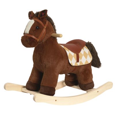 Rock My Baby Rocking Horse for Toddlers 18M+, Dark Brown Plush Ride-On Horse Toy with Realistic Galloping Sounds, Upgraded Wooden Rocker for Boys and Girls