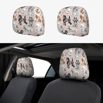 hgnblsip 2 Pack Oodles of Poodles Print Universal Car Headrest Cover Elastic, Cute Stylish Car Seat Head Rest Cover Protector, Interior Front & Rear Seat Headrest Pads Decor for Womens Car SUV Auto
