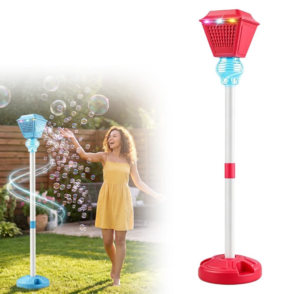 Automatic Bubble Machine, 2026 New Rechargeable Bubble Maker, Multi-Functional LED Bubble Machine for Celebrations, Adjustable Height Bubble for Adult Parties and Weddings (Red)