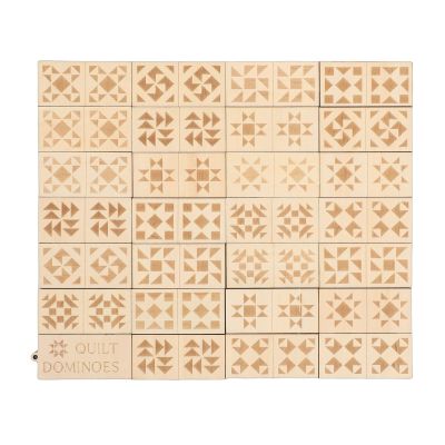 Ahgsup 28pcs Wood Quilt Domino Blocks, Educational Game Cherry Wood Puzzle Set for 2-4 Players, with Engraved Quilt Patterns, Ideal for Trips or Crafting Gatherings