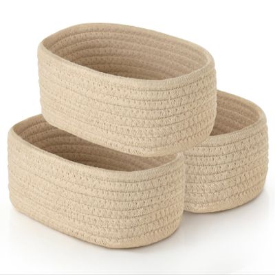 Dahey Mini Woven Storage Baskets for Organizing, 3 Pack Small Oval Beige