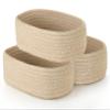 Dahey Mini Woven Storage Baskets for Organizing, 3 Pack Small Oval Beige view 1